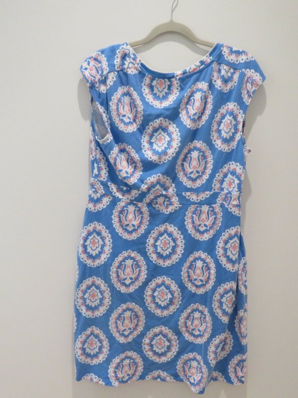 BODEN Weekend Jersey Dress Bright Cyan Woodblock Floral Size 12 Preppy Stretch - Picture 5 of 10